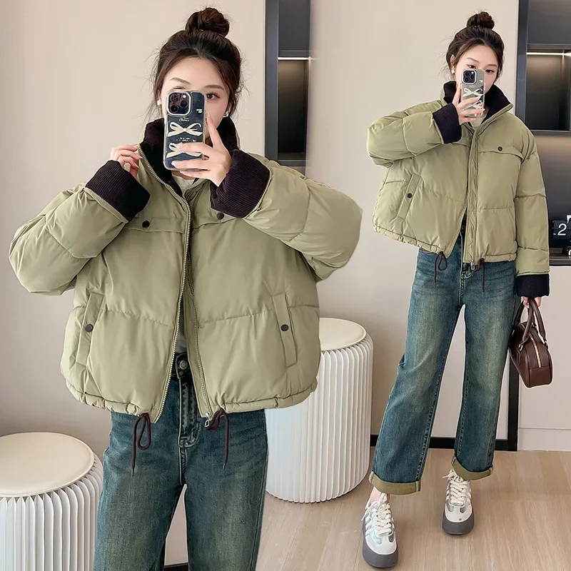 

Cotton Coat New Down Cotton Coat for Women Winter Korean Style Loose Cotton Coat Casual Lazy Style Corduroy Splicing Jacket