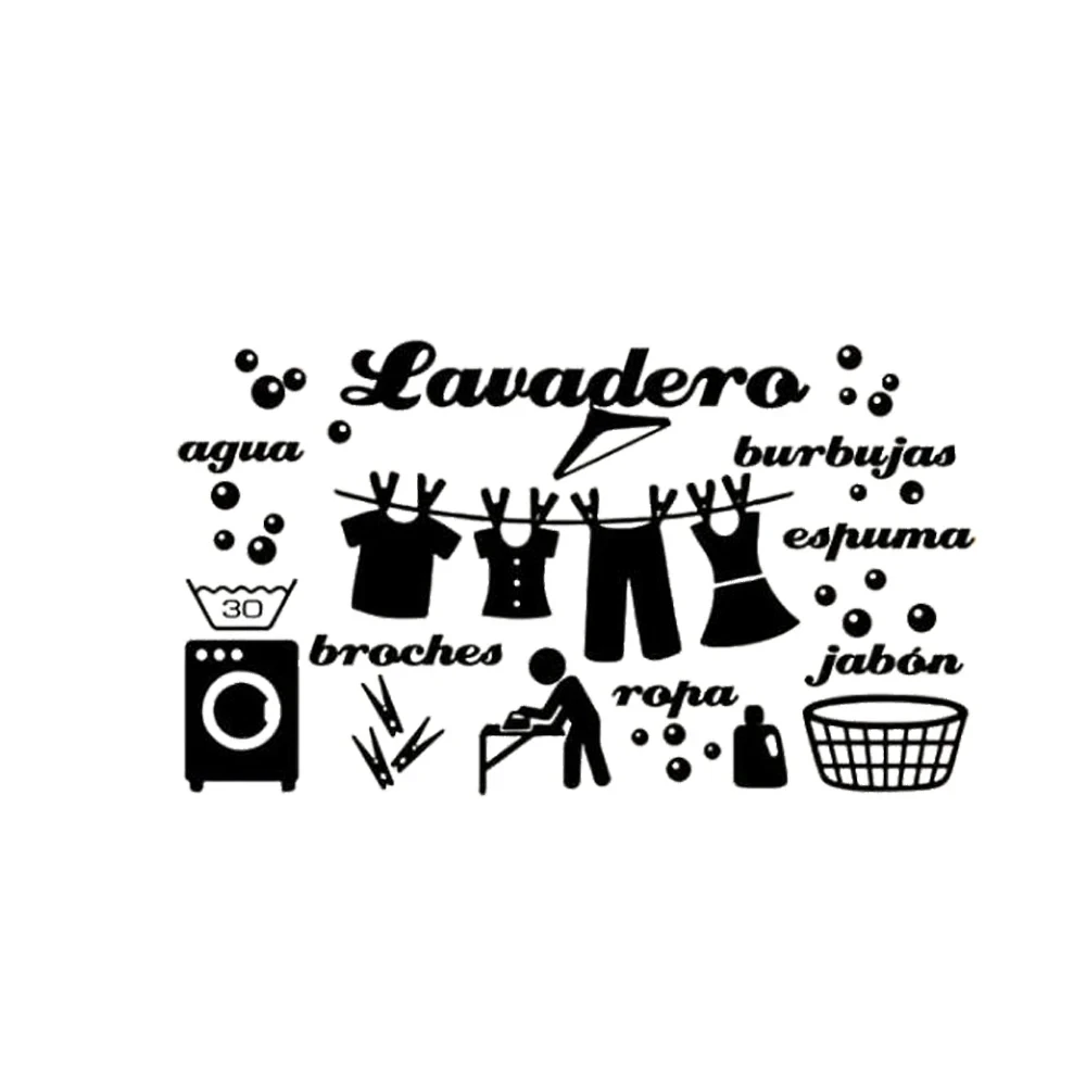 1 pc hot sale Laundry Room Spanish text Wash Dry Lavadero Water Cloth Bubble Wall Sticker Self Adhesive Vinyl Waterproof  Decal