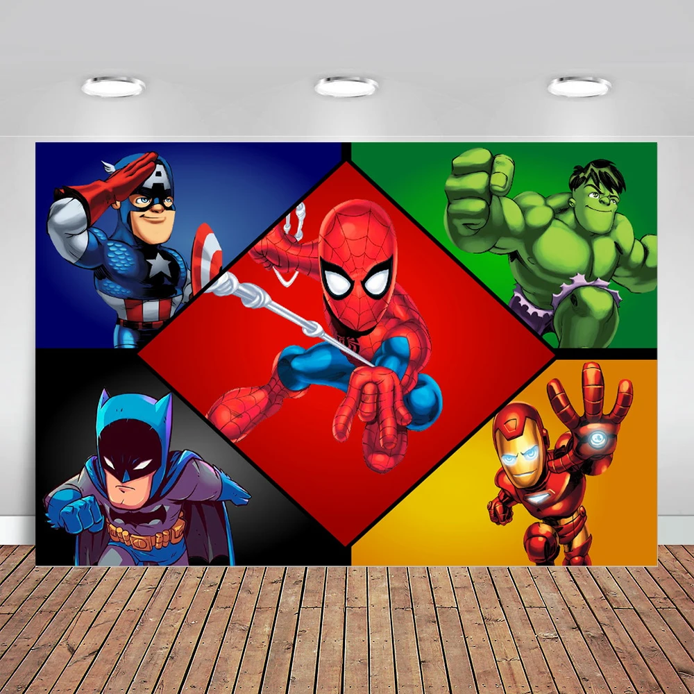 The Avengers Birthday Background Children Baby Cartoon Superhero Party Decorations Custom Photography Poster Photos Backdrops