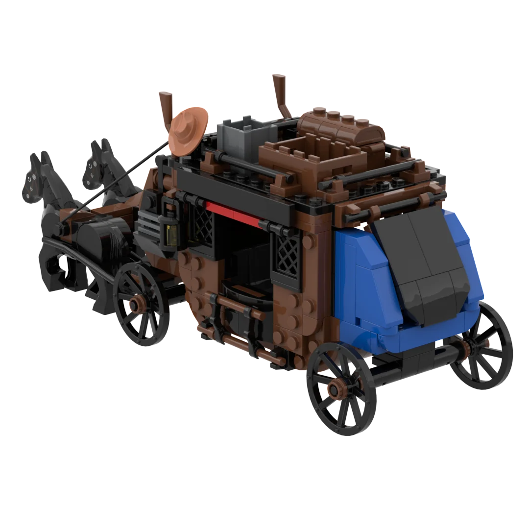 MOC Building Block Assembly Toy Set, Western Post Office Carriage, Carriage Town Model, DIY Building Block Toys, Boys and Girls