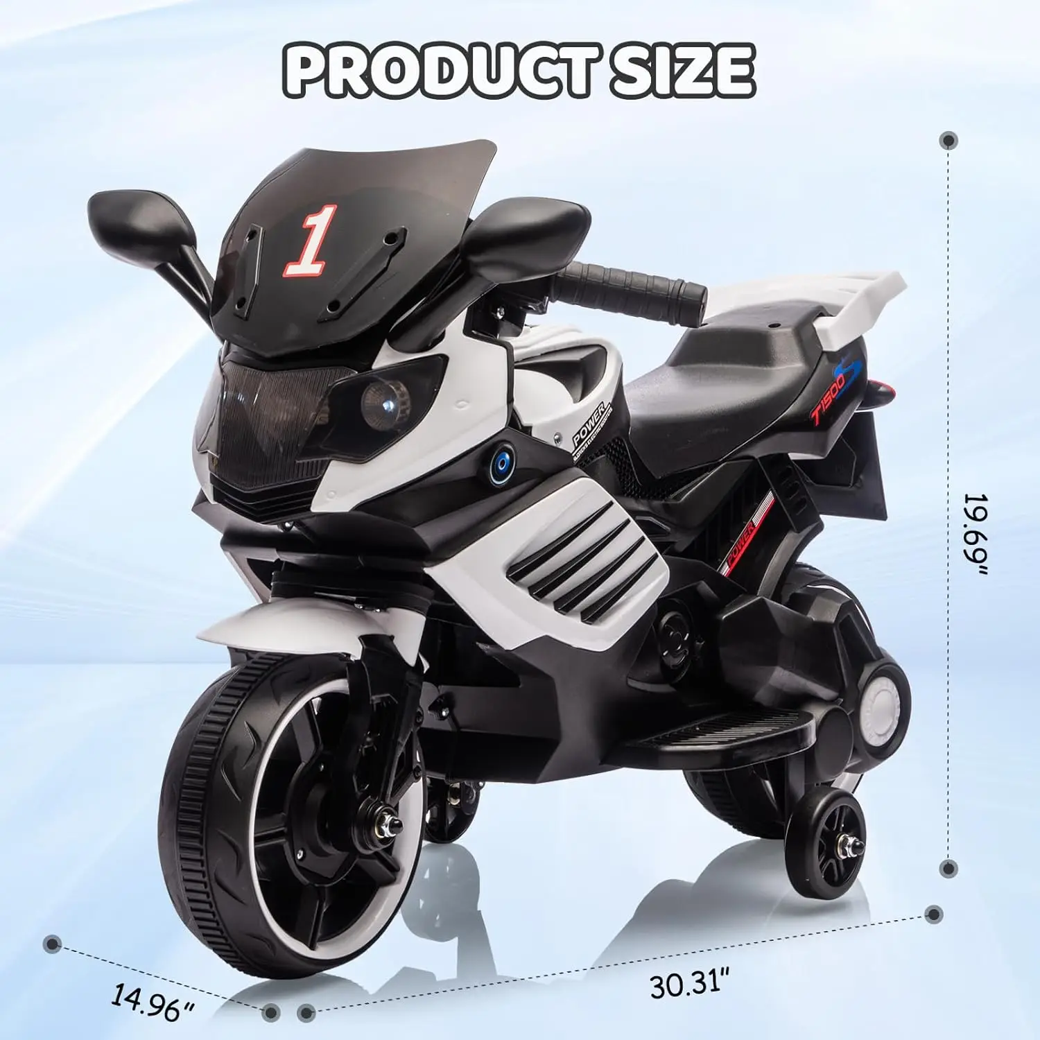 Kids Ride On Motorcycle, 6V Electric Motorcycle, w/Horn, Headlight, Music, Training Wheels, Ride On Toys for Kids Boys Girls