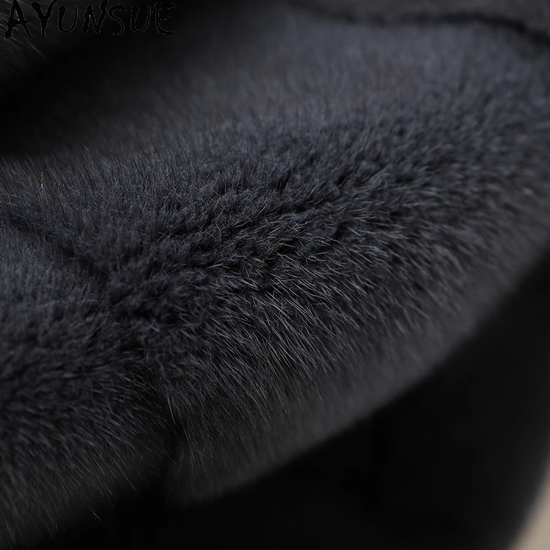 AYUNSUE 천연 밍크 모피 코트 여성 2025 겨울 따뜻한 후드 리얼 모피 코트 여성 의류 고품질 코트 여성 Шуба Женская