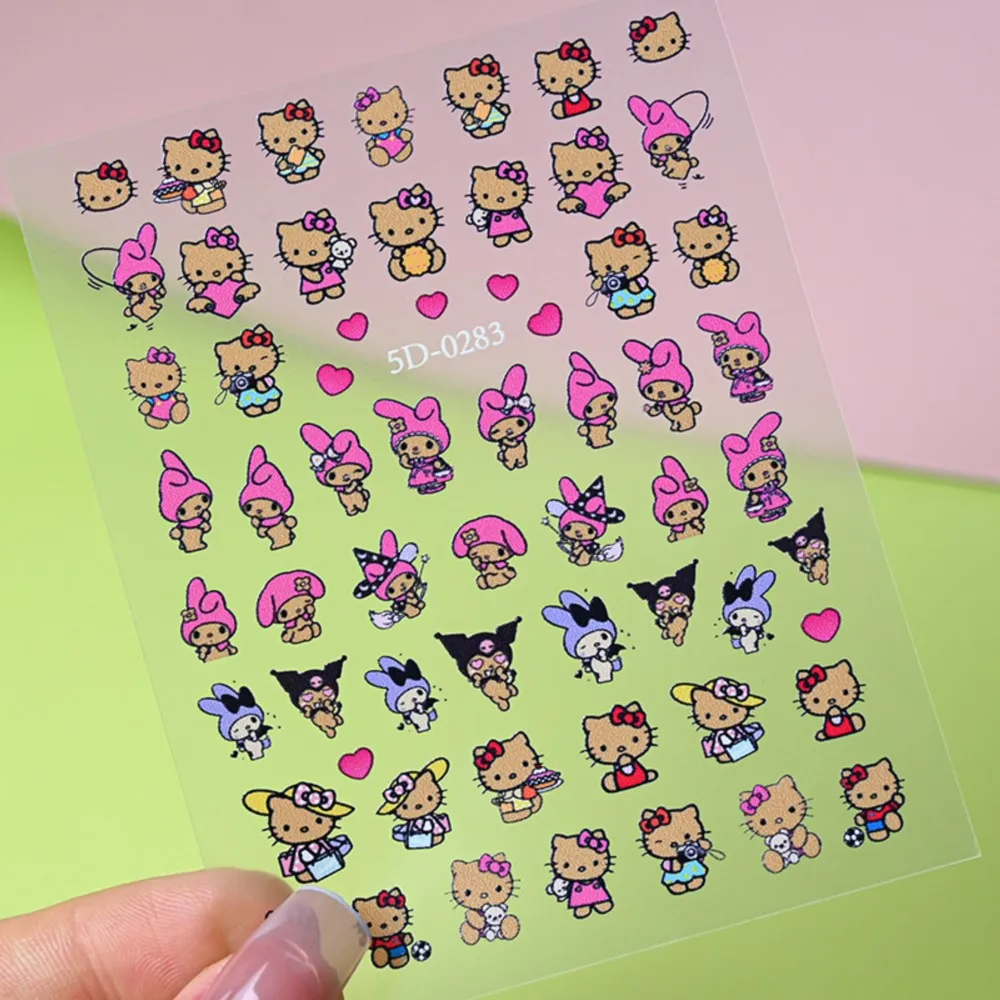 2 pçs 5d havaí pele preta hellokitty adesivos de unhas bonito dos desenhos animados bronzeado kitty gato slider decalque y2k bronzeamento kitty manicure adesivo