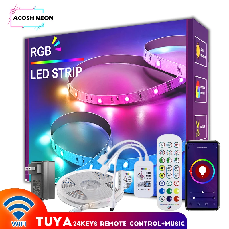 WIFI RGB  Led Strip  with Remote Control and APP Control Music Synchronization Control Light Strip for Bedroom Party Dressing