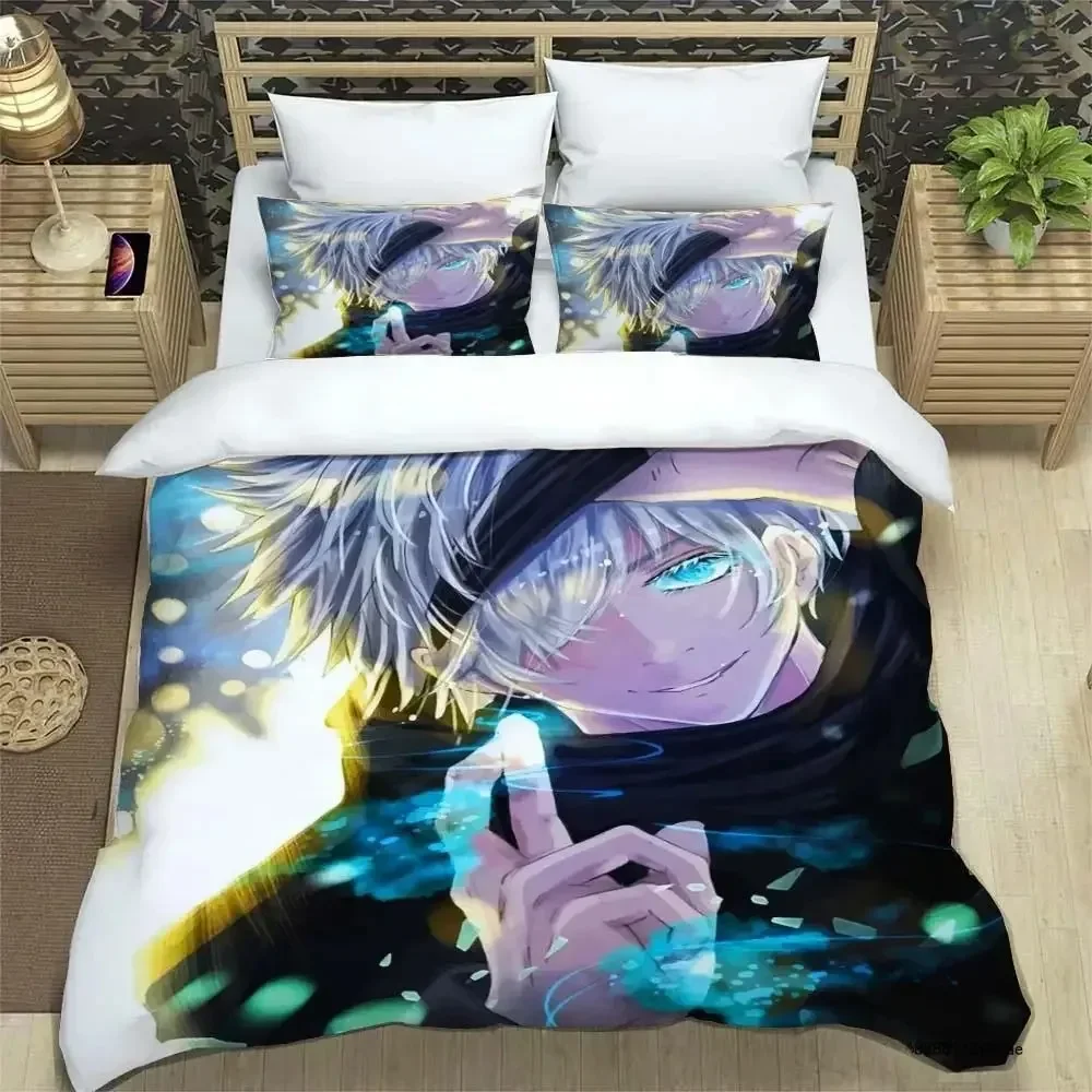 

New Anime Jujutsu Kaisen Satoru Gojo Christmas Gift King Twin Double Child Bedding Set Microfiber or Polyester Duvet Cover Set