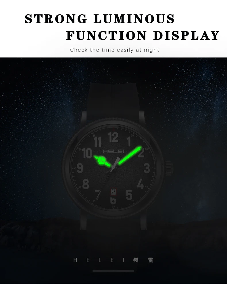 HELEI Fashion new sports casual quartz watch date magnetis luminous strap men's wristwatch