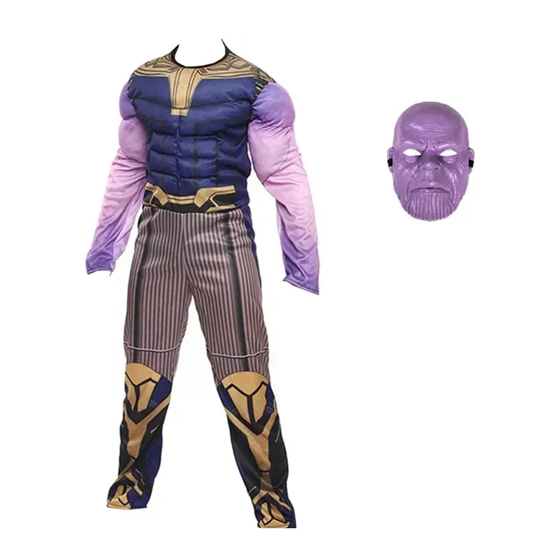 MINISO Thanos Cosplay Costume Superhero Muscle Costumes Anime Bodysuit Jumpsuit Halloween Birthday Clothes for Kids Gifts