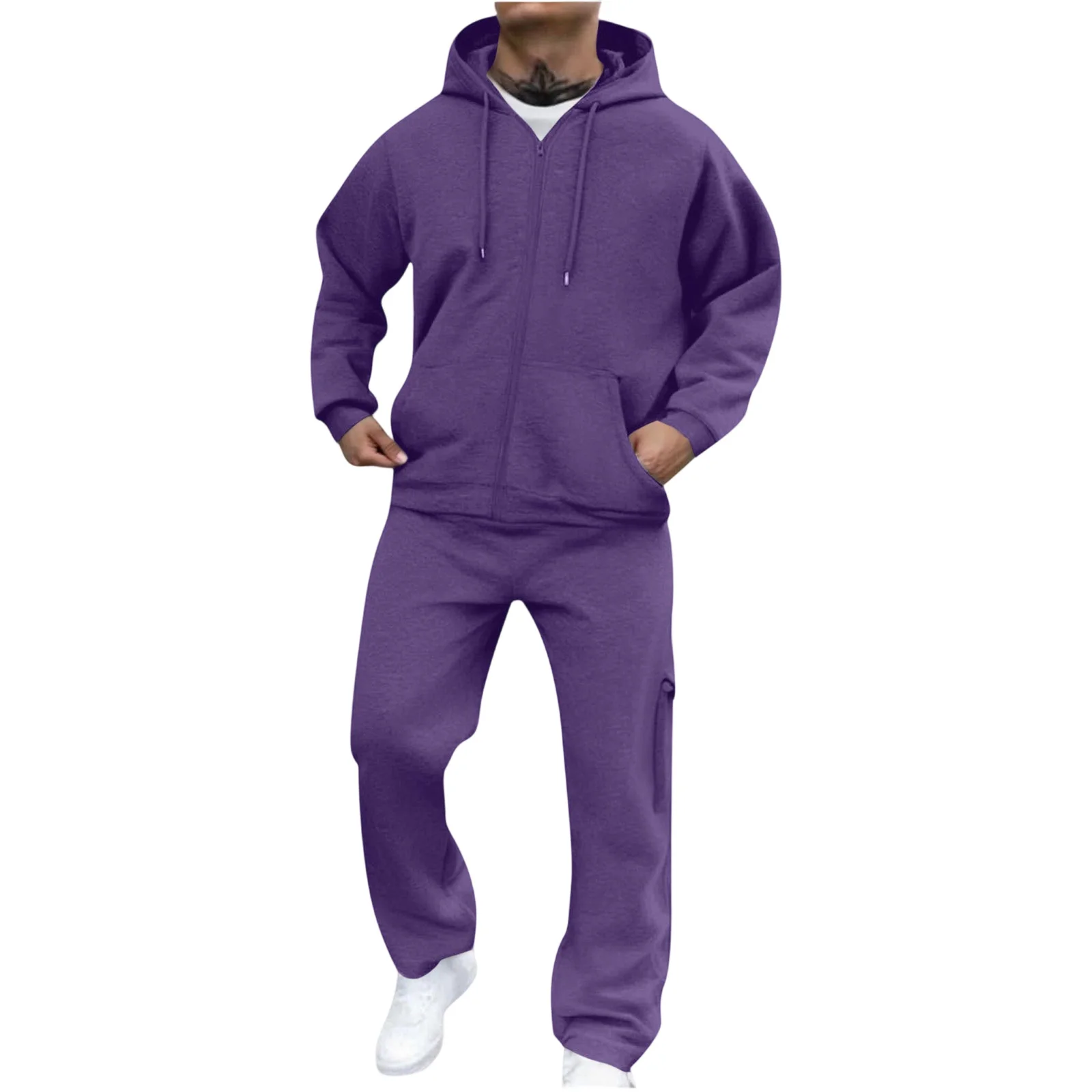 رجل بذلات رياضية 2 قطعة مجموعة Sweatsuit الصوف زمم هوديي و Sweatpants بدلة عدو صالة الزي Ropa De Gym para Hombre #3