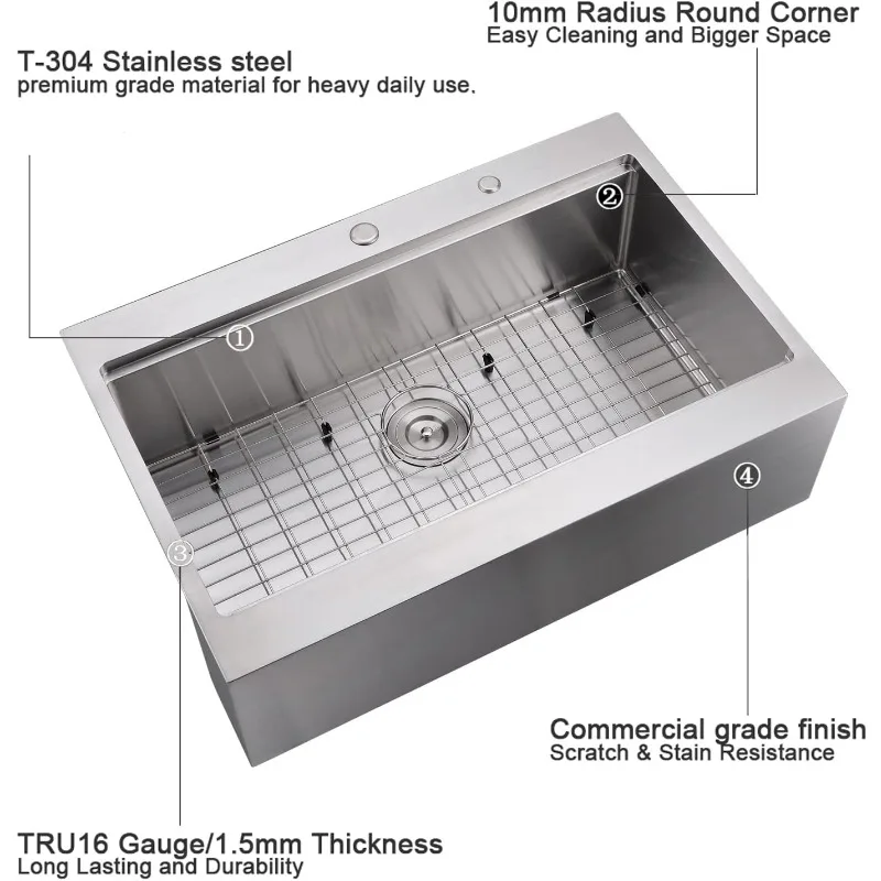 33 Inch Farmhouse Drop In Kitchen Sink Workstation Stainless Steel - 33X22 inch Drop In Apron Front Farmhouse Sink Workstation