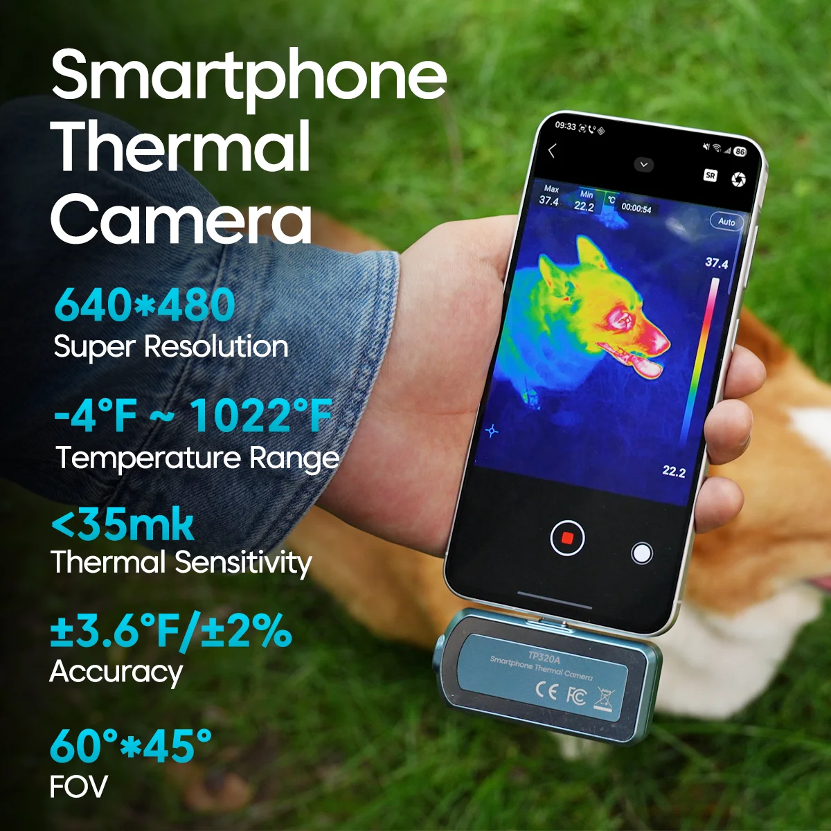 FOTRIC TP320A Android Phone USB-C Thermal Camera, Native 320x240 IR Resolution, 640x480 Super Resolution, 25Hz, NETD ≤ 35mK, -4F ~ 1022F (-20°C~ 550°C), Infrared Thermal Imager for HVAC, Electrical, Automotive, Home Inspection,Heat Loss Detection,Outdoors