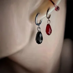Gothic Vampire Red And Black Gem Earrings Red & Black Dangle Earring Cute Gothic Crystal Dangle Drop Black and Red Stone Earring
