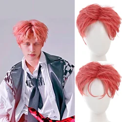 Synthetic wigs for men broken cap 10cm short straight hair slightly curly pink wig ponytail cosplay Christmas gifts
