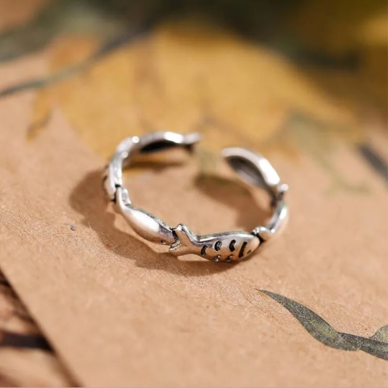New Arrival Retro Personality 925 Sterling Silver Jewelry Simple Cute Fish Animal Thai Silver Exquisite Opening Rings R181