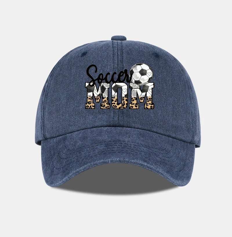 Leopard Print Soccer Mom Washed Baseball Cap, verstellbare Unisex-Mütze für den Fußballspieltag für Mütter – Detail 4