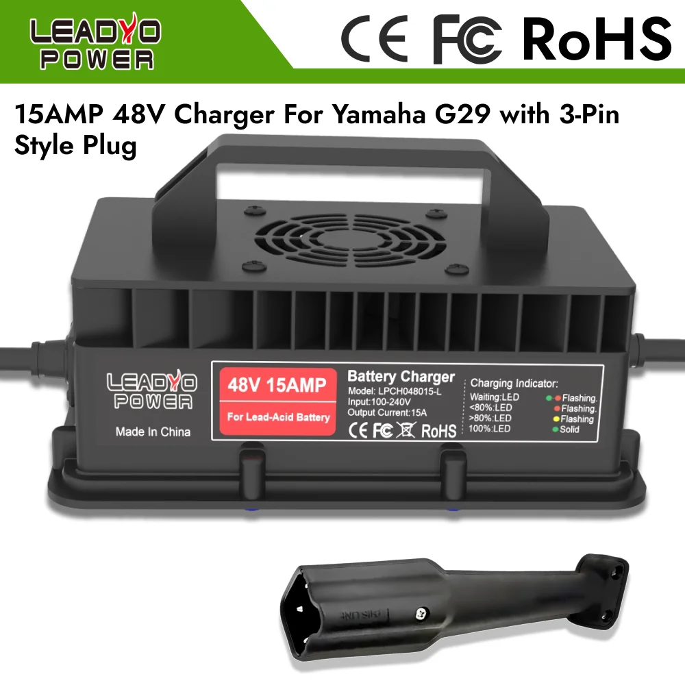 Lead-acid Battery 48V 15A Charger for Golf Cart Yamaha G29 with 3-Pin Plug Battery intelligent Charger 800W IP67 waterproof