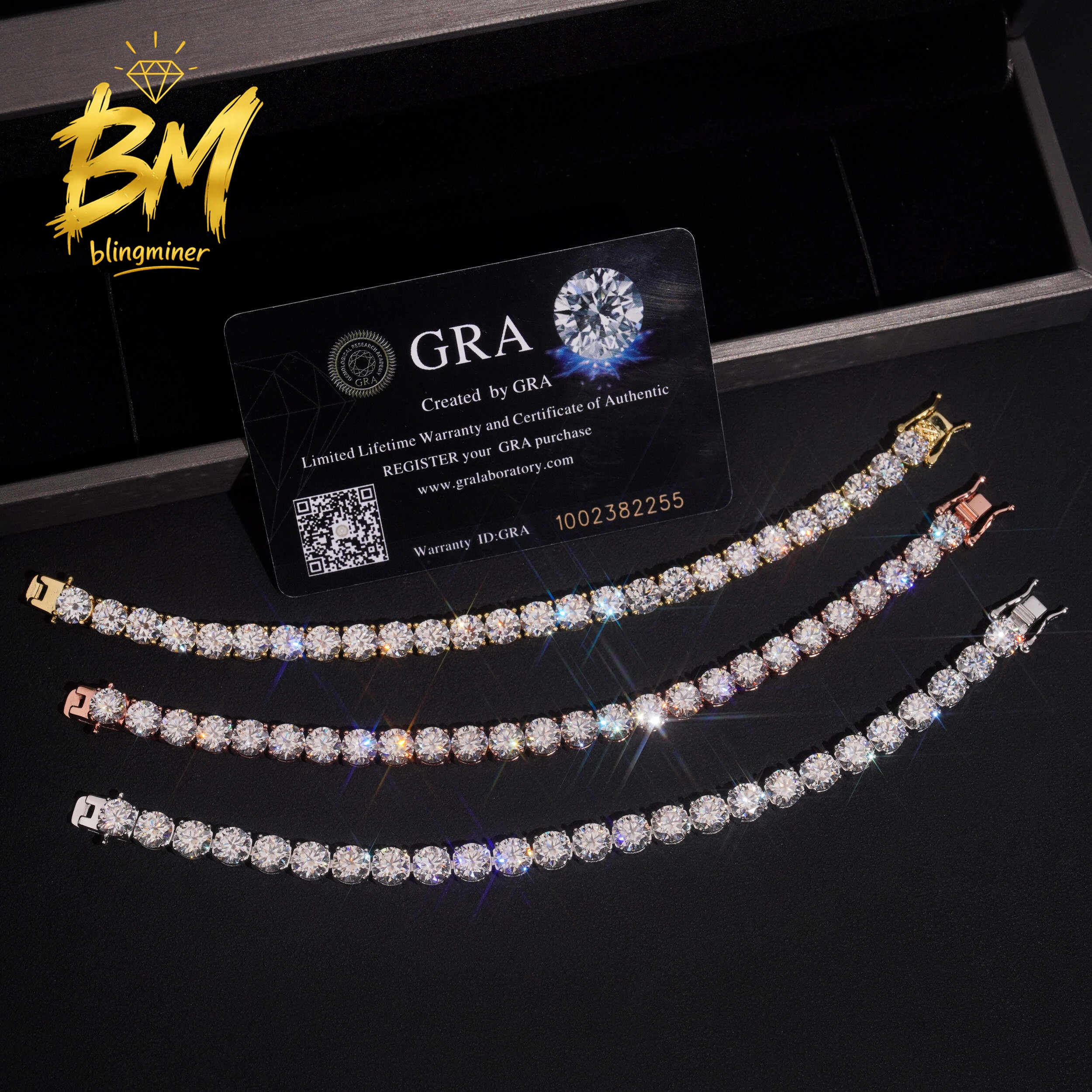 Blingminer 6.5mm VVS Moissanite Tennis Chain Iced Out Necklaces For Men S925 Silver Pass Diamonds Tester With GRA Free Shipping