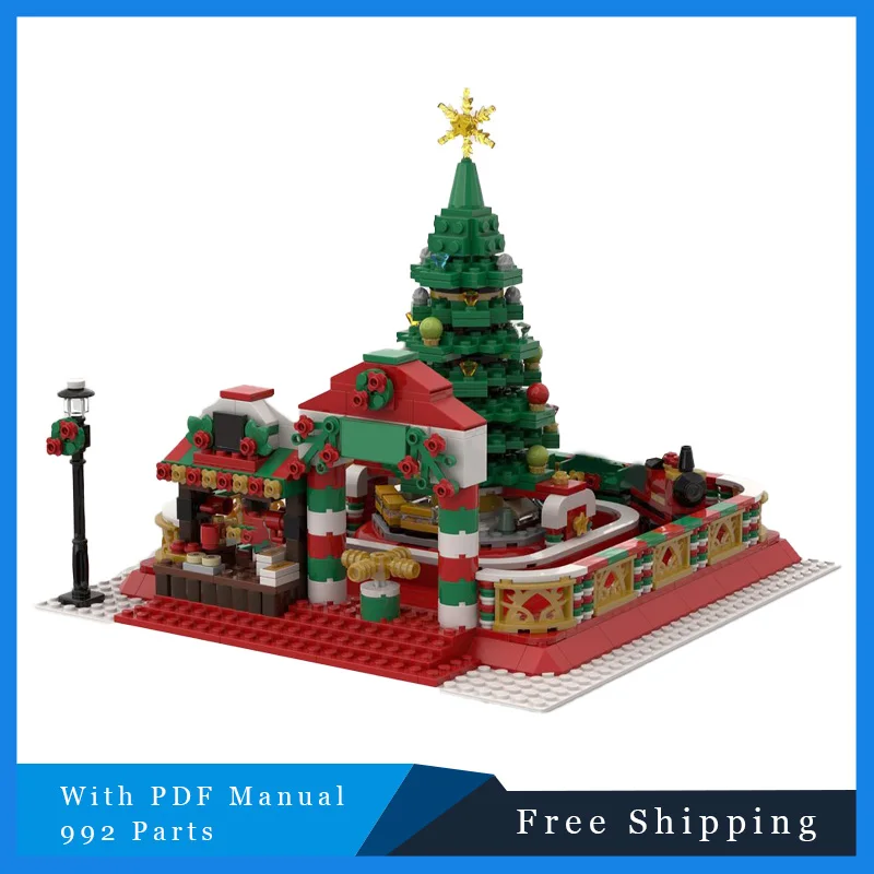 

992 шт., зимняя деревня, рождественский креативный поезд, туризм, MOC, модель строительного блока, детская технология, набор «сделай сам», сборка, игрушки, подарки