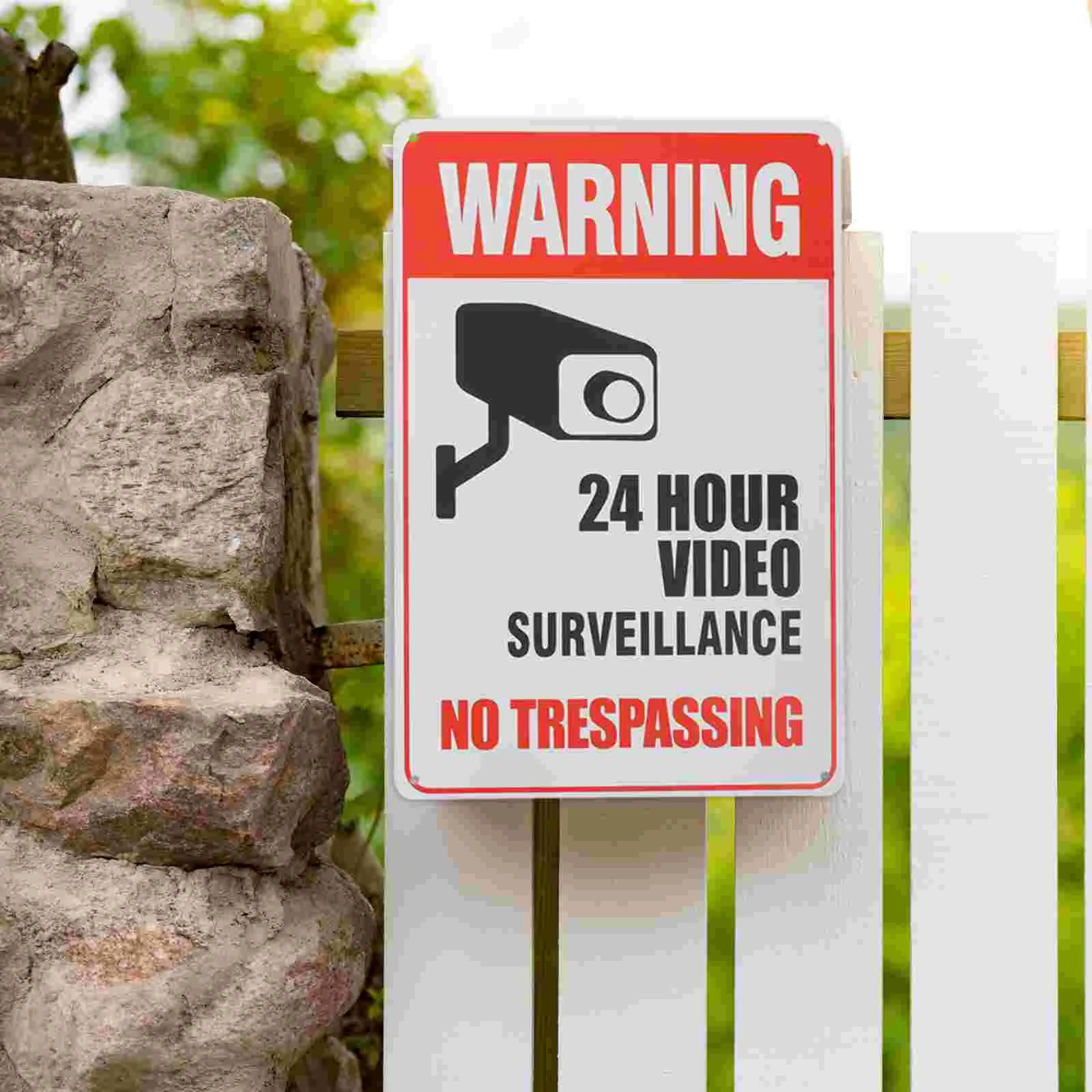 2 ชิ้น No Trespassing Sign สําหรับ Home ข้อควรระวัง 24 ชั่วโมงการเฝ้าระวังวิดีโอป้ายคําเตือน