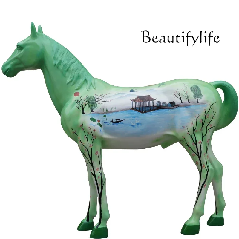 

Grp Sculpture Painted Big Horse Garden Amusement Park Decoration Big Horse Decoration Resin Art