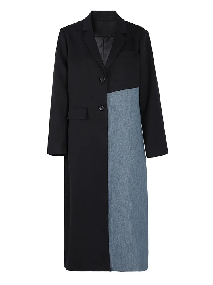 LANMREM-gabardina empalmada de diseñador de moda para mujer, cortavientos de un solo pecho con contraste de Color, novedad de primavera 2024, 26D8104