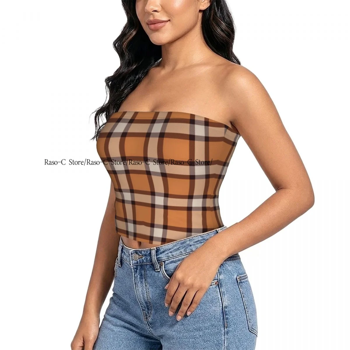 Women strapless blouses sleeveless Tartan Check Plaid halter-neck sexy short-sleeved blouses