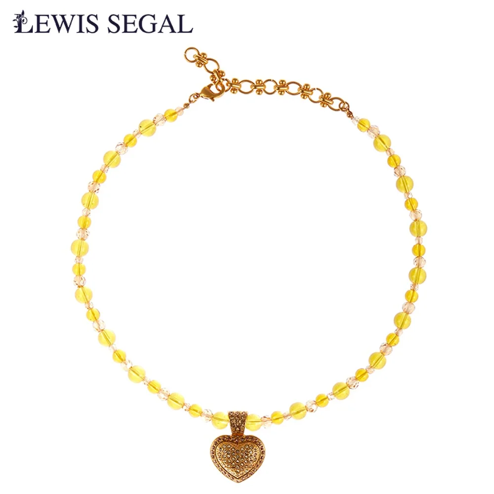 LEWIS SEGAL Heart Shaped Pendant Crystal Beads 18K Real Gold Necklace for Women Independent Girl Fine Jewelry Medieval Style