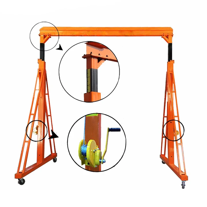 Adjustable Height Mini Type Garage Lifting Load Electric 1T 3T 5T 10T Portable Mobile Gantry Crane for Auto Repair Workshop