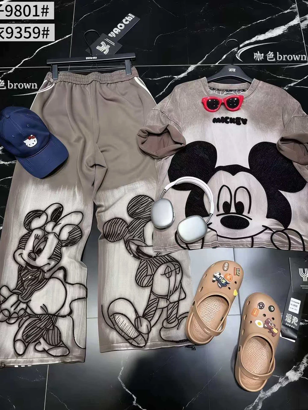 Conjunto de Ropa para el Hogar de Mickey Mouse en Tallas Grandes, Pijama Unisex Holgado con Camiseta de Manga Corta con Estampado de Marca Moderna