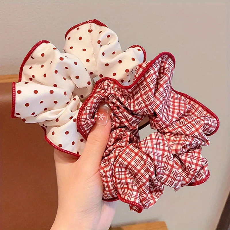 2/3 Stück Hochwertige Rote Niedliche Gepunktete Karierte Scrunchies für Frauen Mädchen Weiche Elastische Haargummis Sanfte Haarbänder Modische Haaraccessoires