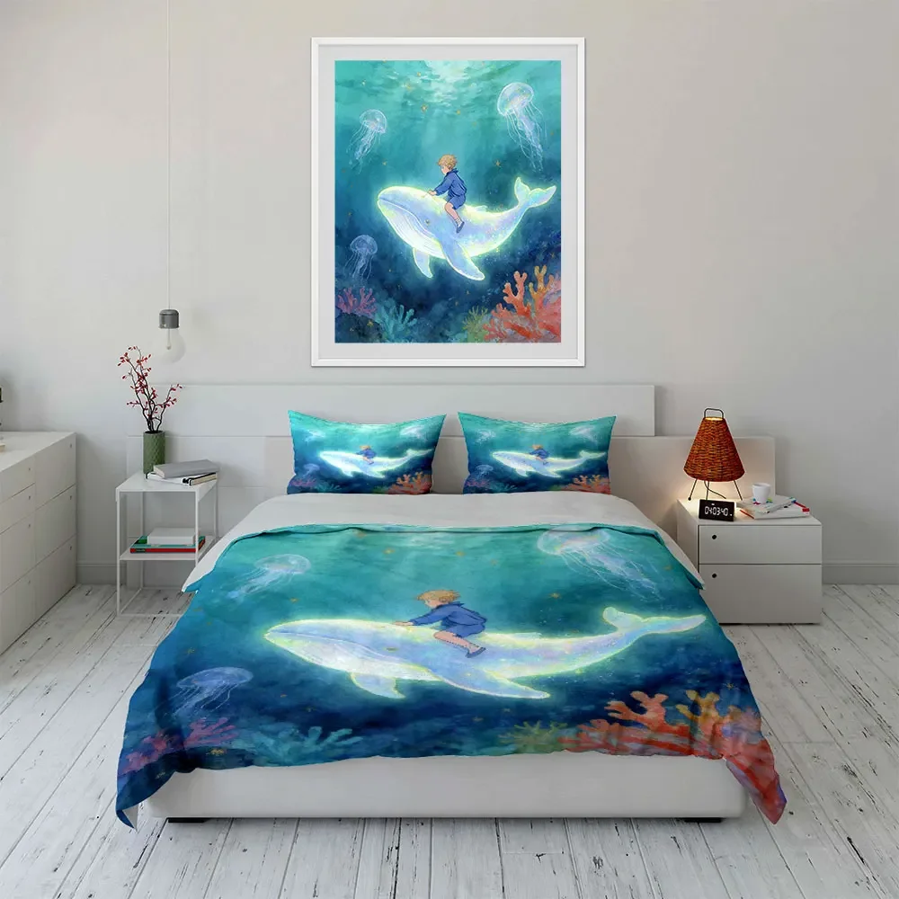 Whale Fantasy Art Three-Piece Set Soft Comfortable Duvet Cover Bedding Set Included 1*Duvet Cover & 2*Pillowcases, gift