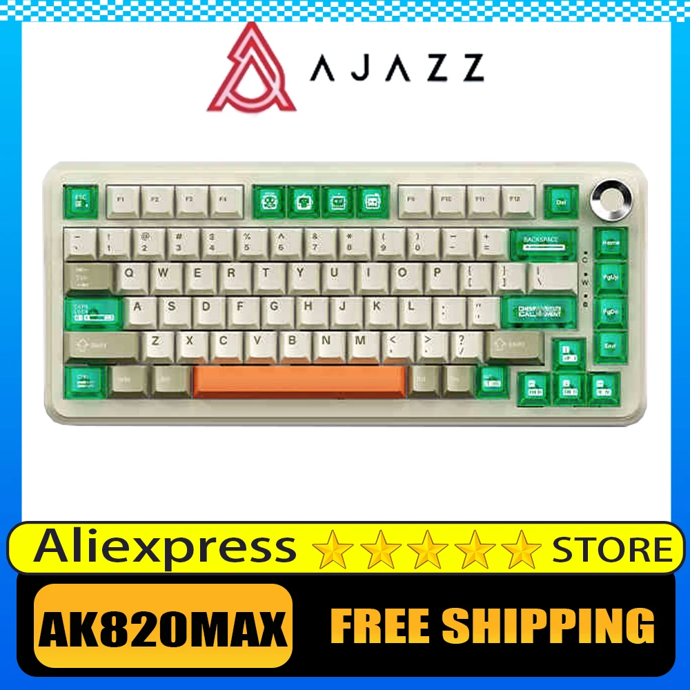 Ajazz Ak820 Max Mechanical Keyboard Multi-function Knob Bluetooth Three Modes Hot-Swap Gaming Keyboard RGB PC Gamer Accessories