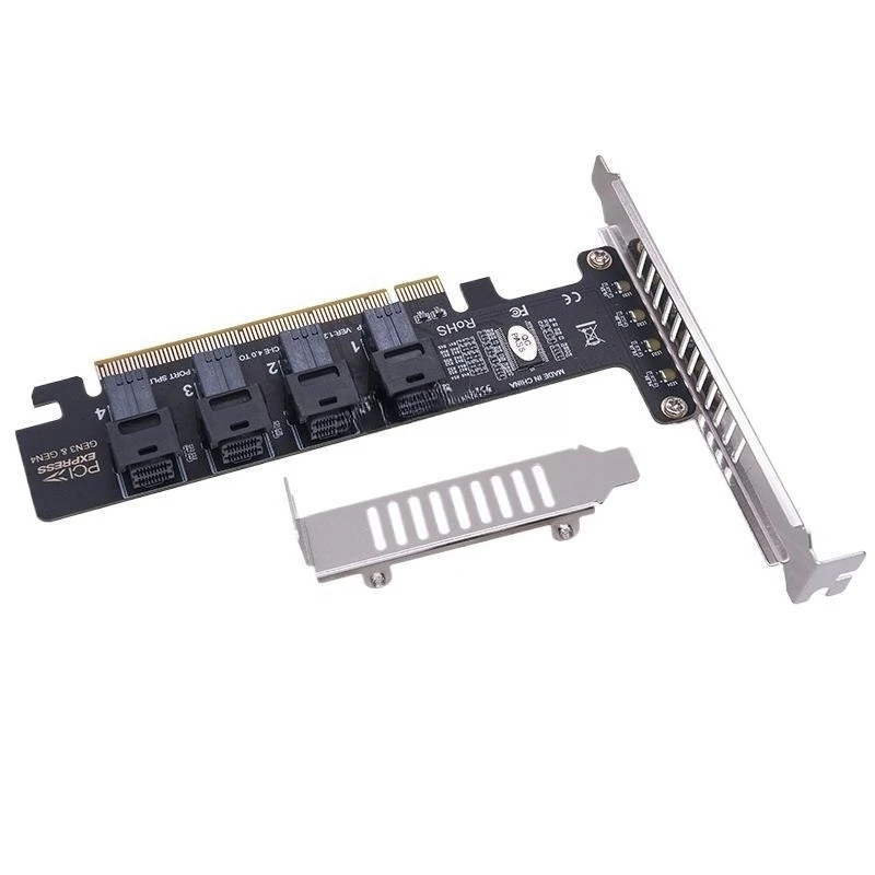 

PCIe 4.0 X16 To 4 Port U.2 NVMe Adapter Card, SFF-8643 SFF-8639 Splitter Card
