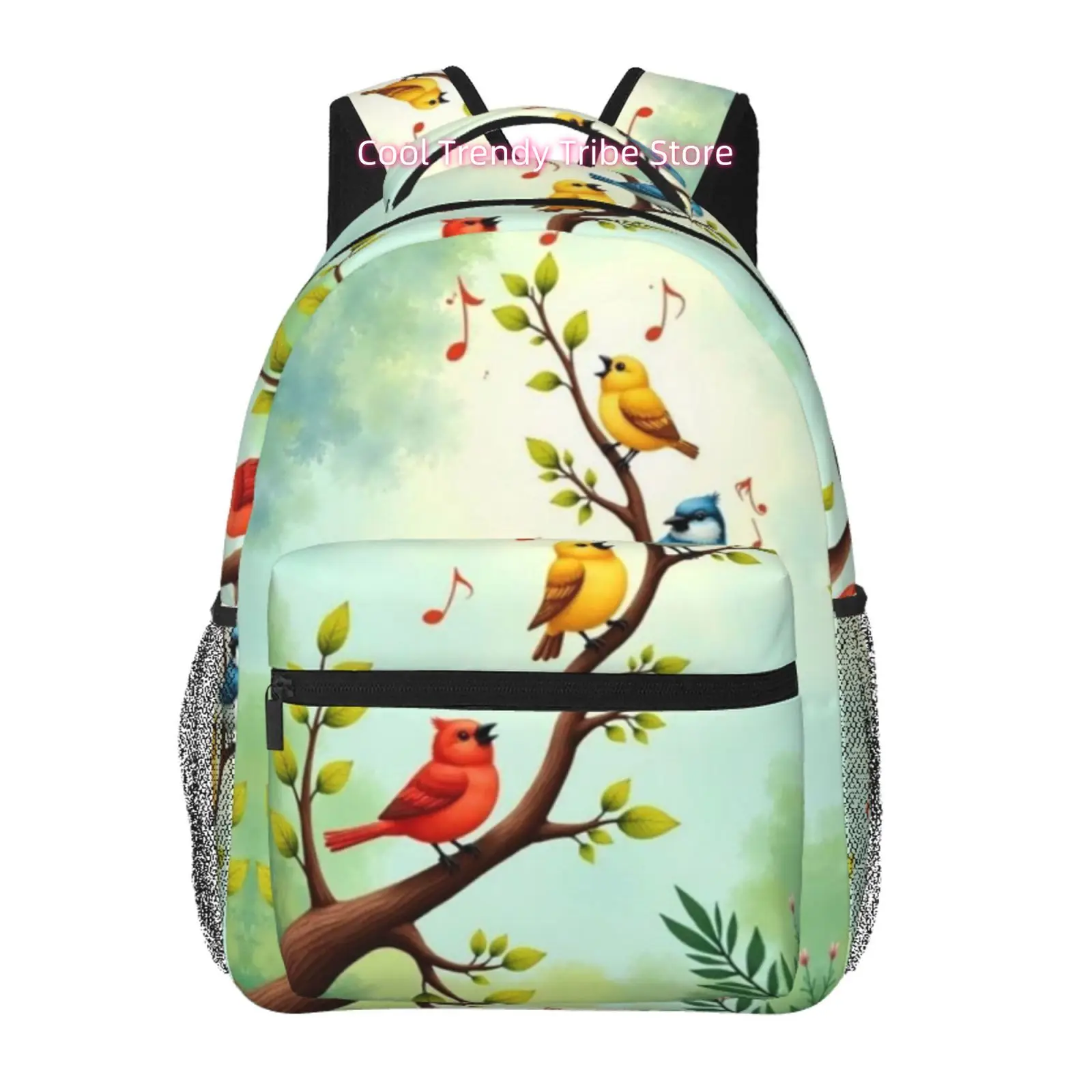 Cute Singing Birds on Branches Print Backpack, High Quality Oxford Cloth, Adjustable Shoulder Straps, for Women Travel, Outdoor&
