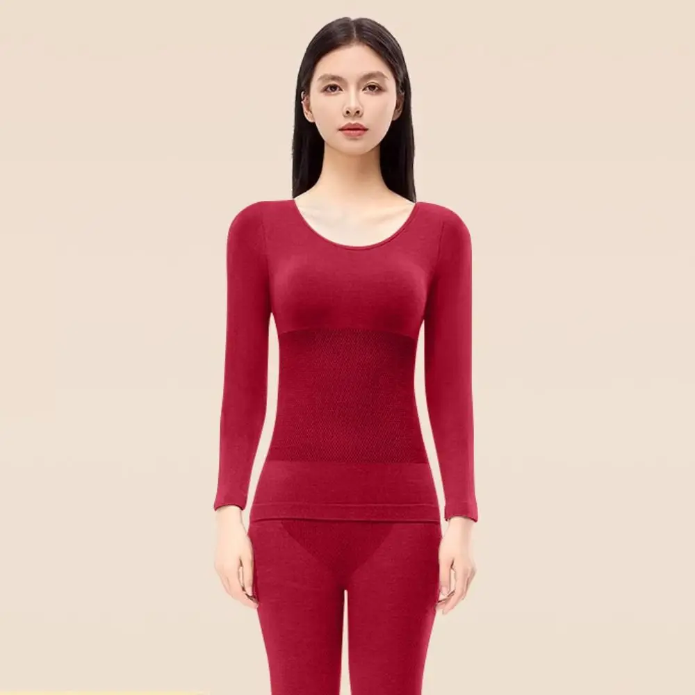 ชุดชั้นในกันหนาวสำหรับผู้หญิง เสื้อคอกลม กางเกงขายาว ชุดเสื้อผ้ากันหนาวสำหรับฤดูหนาว เสื้อซับในให้ความอบอุ่น