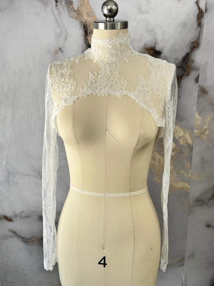 Customized High Neck Wedding Boleros Lace Full Sleeves Bride Shrugs Bridal Top Cover for Wedding Dress Formal Party Accessory