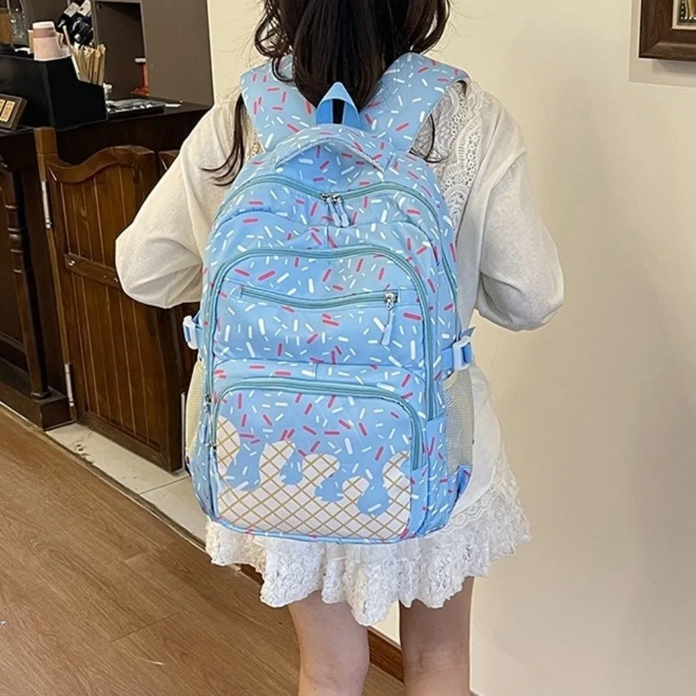 Oxford Fabric Ice Cream Printed Backpack Set with Crossbody Bag with Pencil Case Bookbag Matching Lightweight Tote Bag