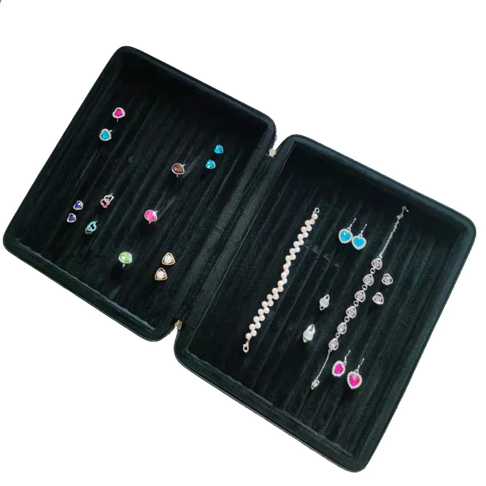 

Коробка для колец из искусственной кожи, органайзер для хранения серег, запонок, путешествия, пирсинг, ювелирные изделия, коробка на молнии, упаковка с бриллиантами, витрина, черный