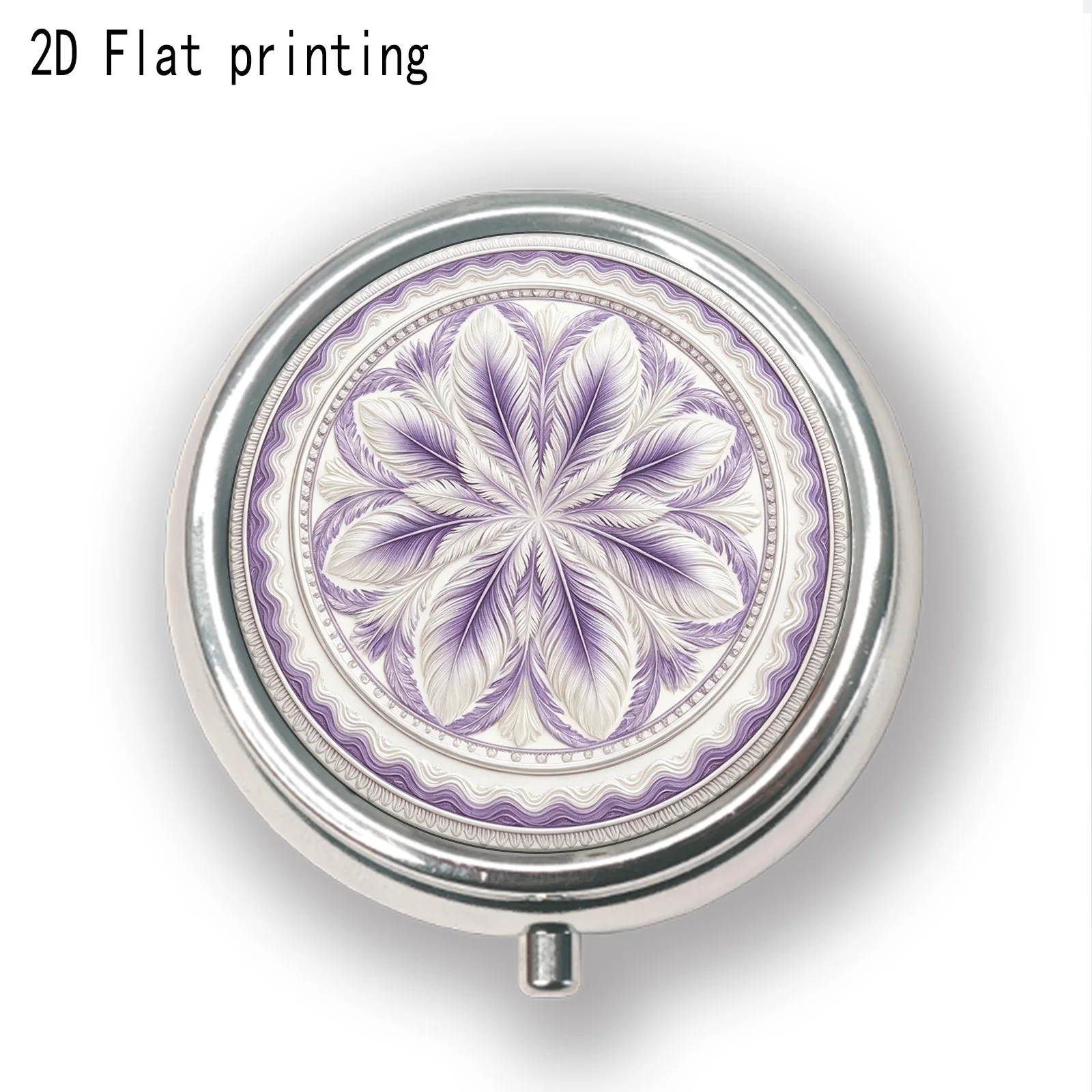 A purple and floral decorative patterned metal three-compartment box, portable travel vitamin storage box, artistic neo-style small box, durable storage container, unique, suitable for both men and women
