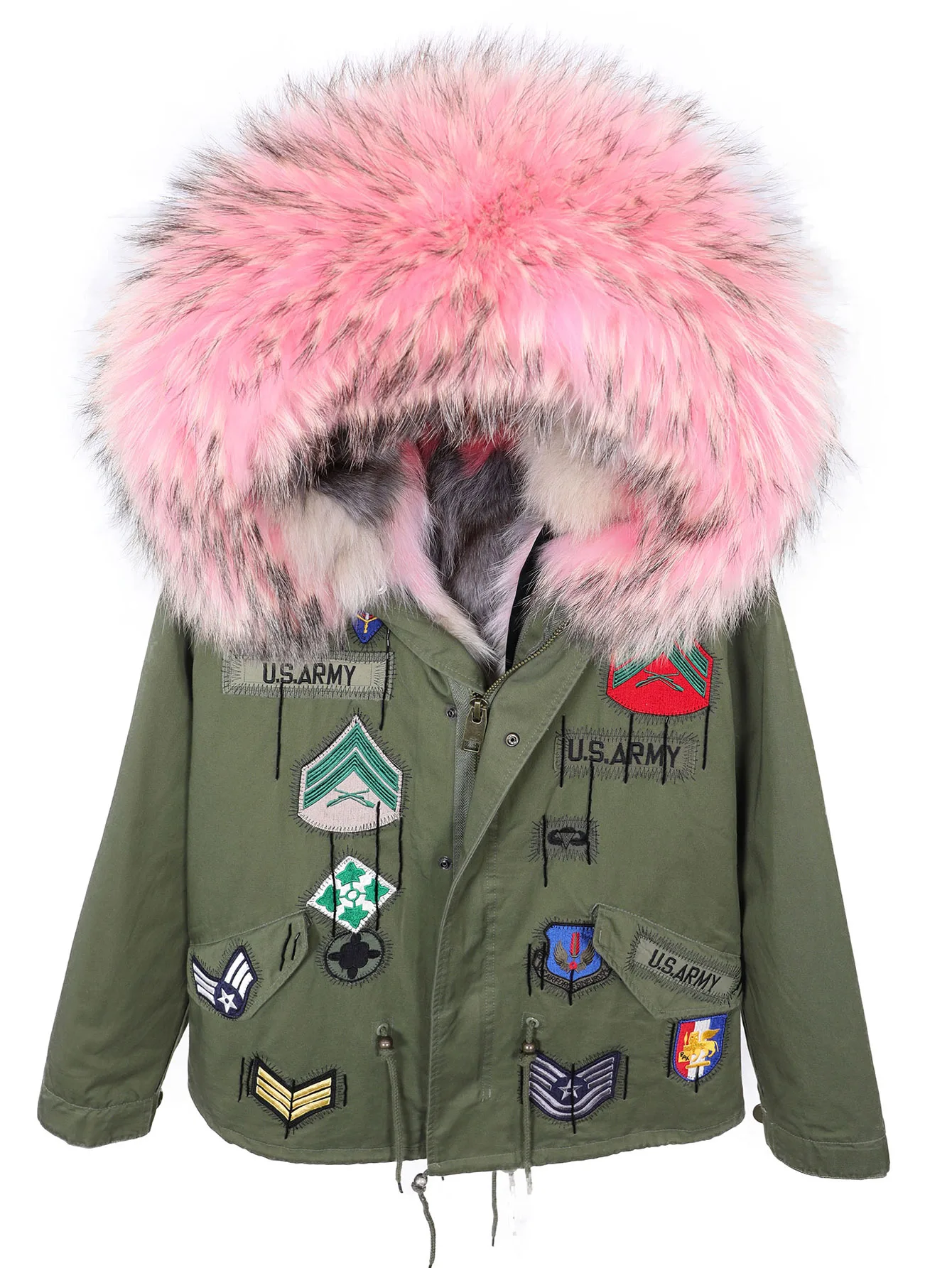 maomaokong Winter Women's Parka Coat with Detachable Pink Fox Fur Lining Real Fur Collar Hooded Snowproof Outerwear