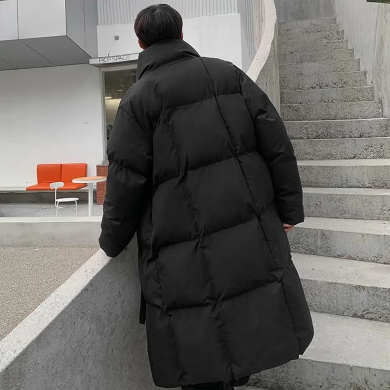 Parkas lisas para hombre, abrigo holgado de invierno a media pantorrilla, bonito temperamento con cordones, ropa de calle holgada Popular avanzada a prueba de viento