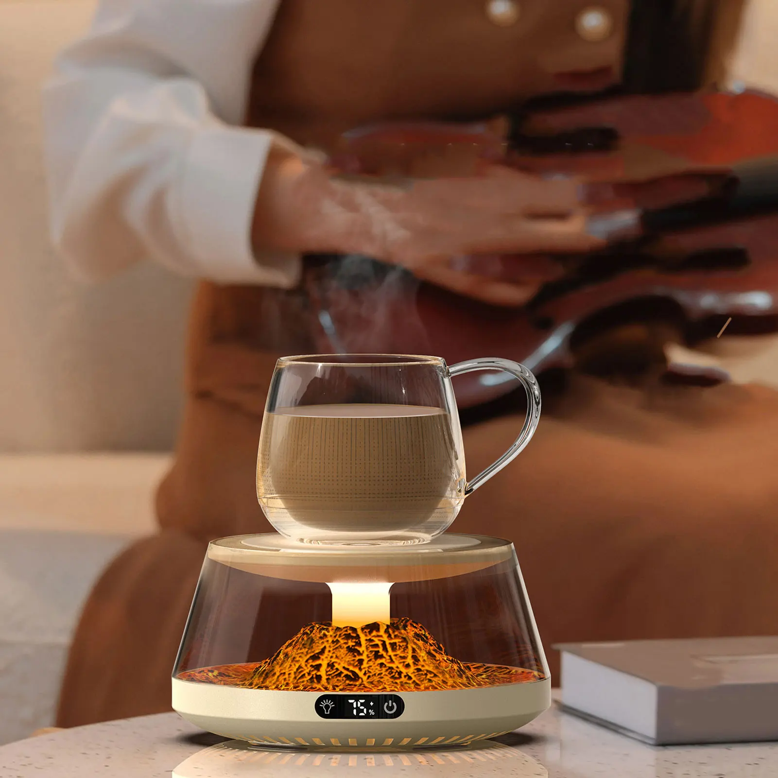 Black Electric Flame Coffee Mug Warmer with Adjustable Temperature Smart Cup Warmers Auto Shut off for Travel Kettle - Image 2