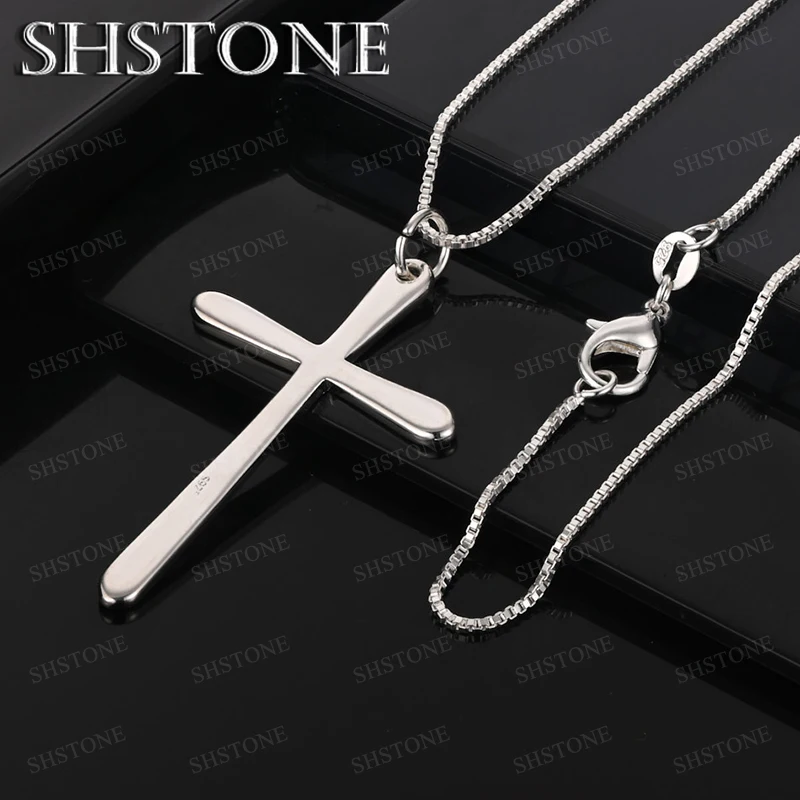 

Men's Fashion Trend 925 Sterling Silver Smooth Cross Pendant Necklace Fine Jewelry Birthday Christmas Party Gift Accessories