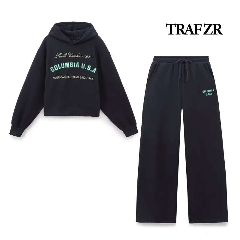 

TRAF ZR Hoodies Set Woman Two Pieces Casual Elegant Autumn Outfits Long Sleeve Sets Casual Sweat Suit Sets Y2k Outfit Set