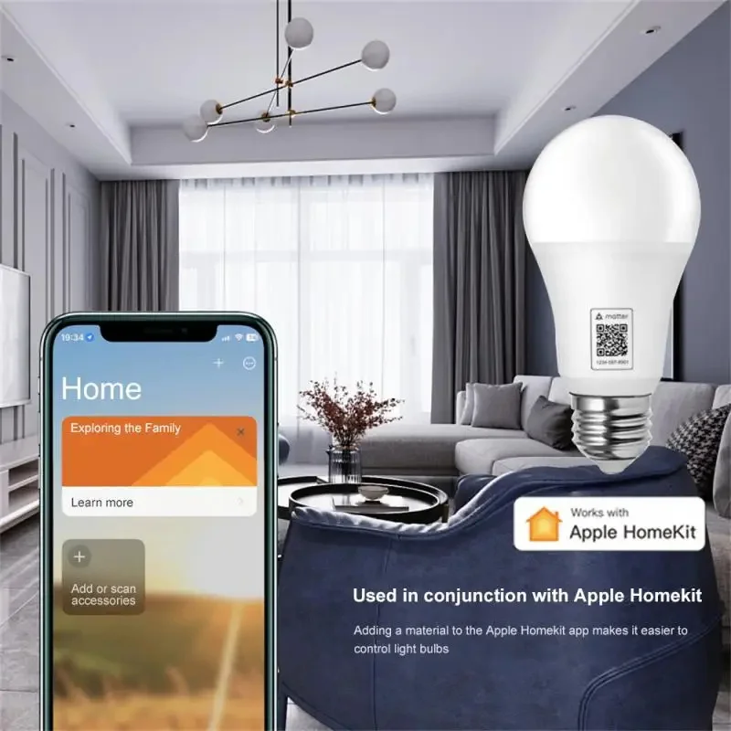 Matter WiFi Smart Bulb Dimmable Led Light 16 Million RGB Colors E27 Base light Voice Control Siri Alexa Google Home Smartthings