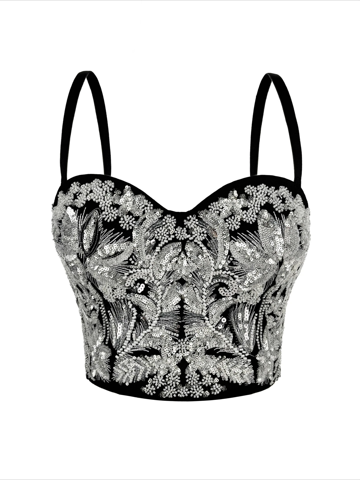

SsTss Sexy Stage Sequins Sparkly Corset Top Women Retro Beaded Embroidered Tight Fit Boned Bustier Camis for Party Club Crop Top