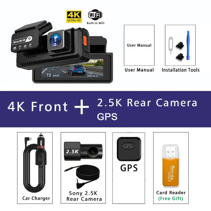 ADAS Dash Cam 4K+2.5K GPS WIFI 24H Night Vision Mini Optional Rear Lens Dashcam Car DVR Video Recorder Camera For Car Black Box image 3