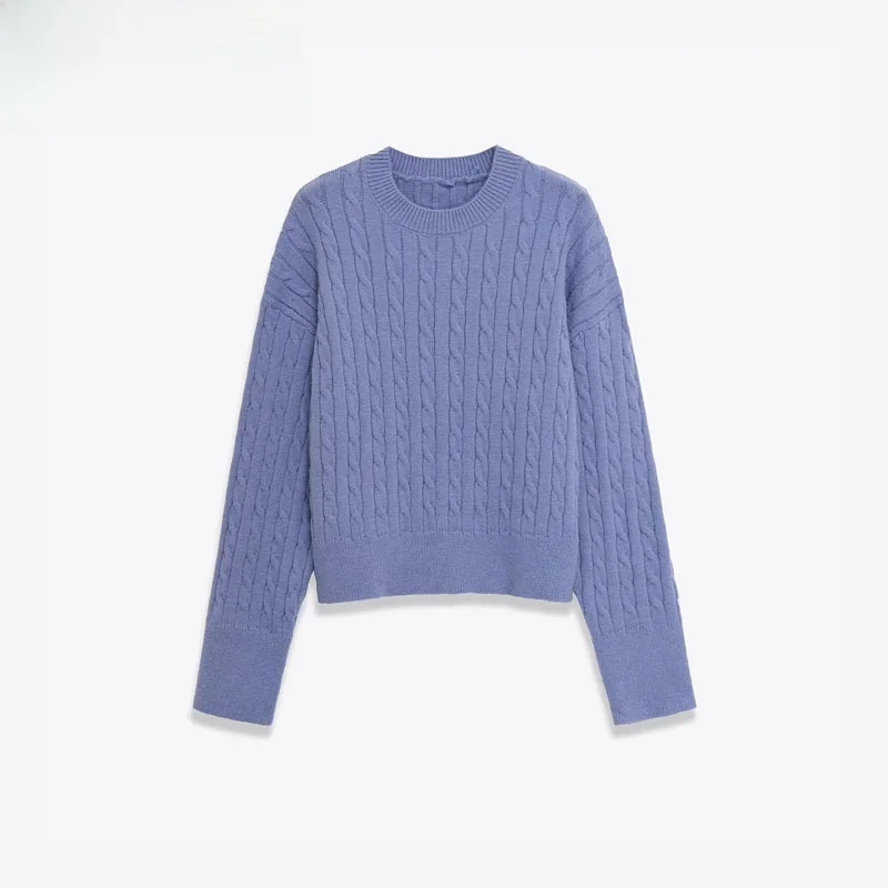 

Faionable Knitted Sweater ZA New Women's round Ne Long Sve Twist Flower Slim Fit Polyester Fiber Street Sle Autumn W...