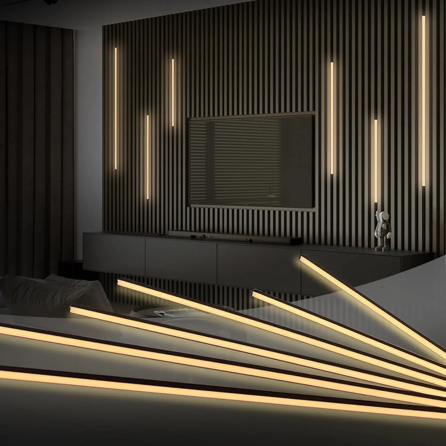 

6-Pack Black LED Recessed Wall Lights with Smart Dimmer, 3000K Warm White for Wood Slat Panels & Stairs