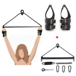 Suspension Faux Leather Handcuffs 360° Spinning Metal Steel Triangle Frame Spreader Bar Hanging Slings Rack BDSM Bondage Sex Toy