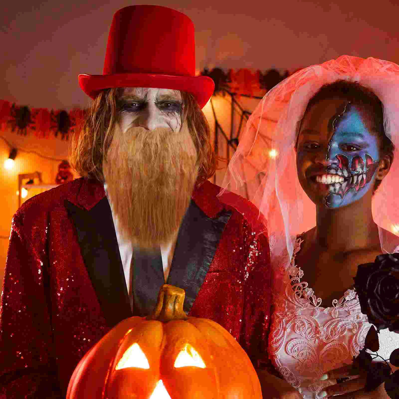 2 Buah Perlengkapan Pesta Wol Alis Oranye Anak Palsu Rambut Panjang Halloween Jenggot